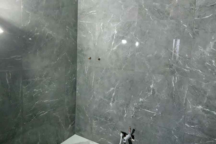 Bathroom tiling, marble effect porcelain tiles
